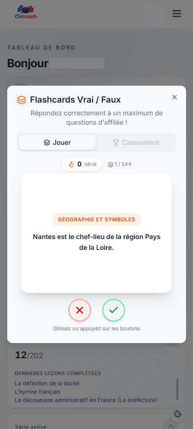 Flashcard vrai / faux